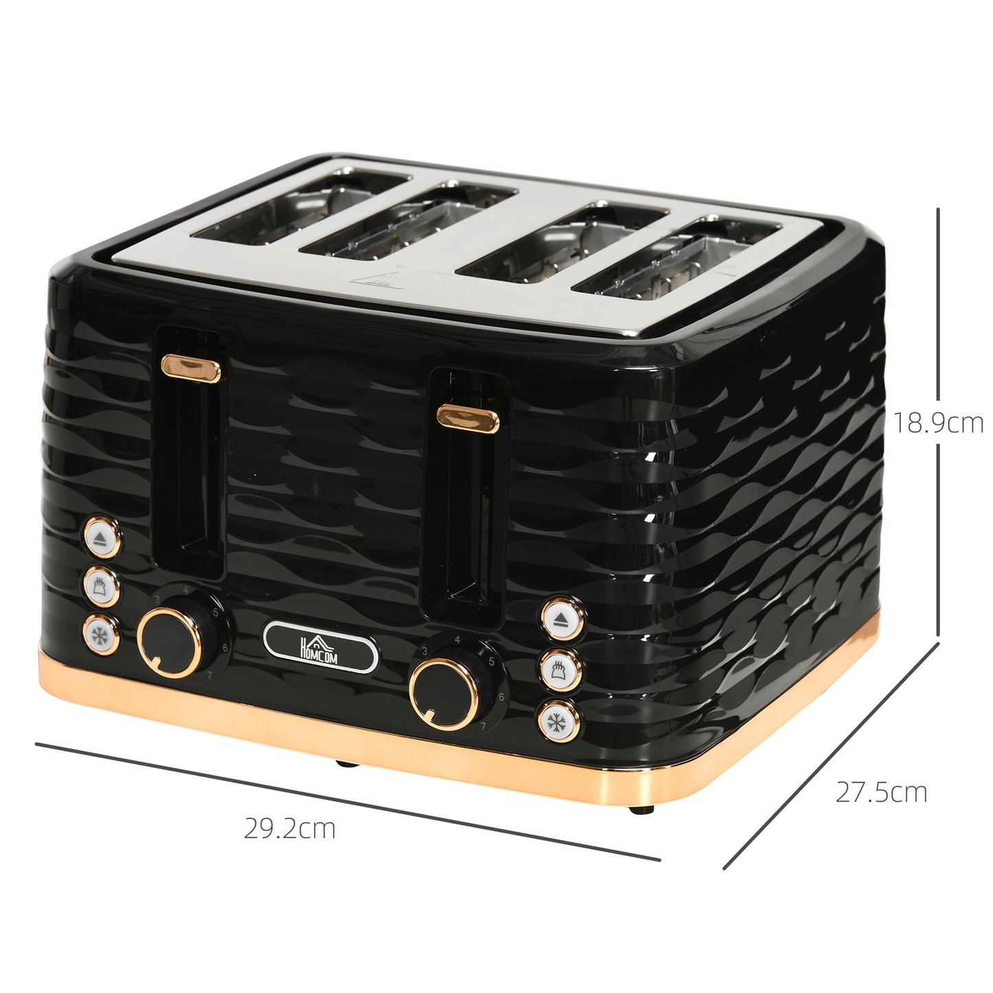 HOMCOM Toaster with 4 Slot, 7 Browning Levels, 1600W, Black Ripple