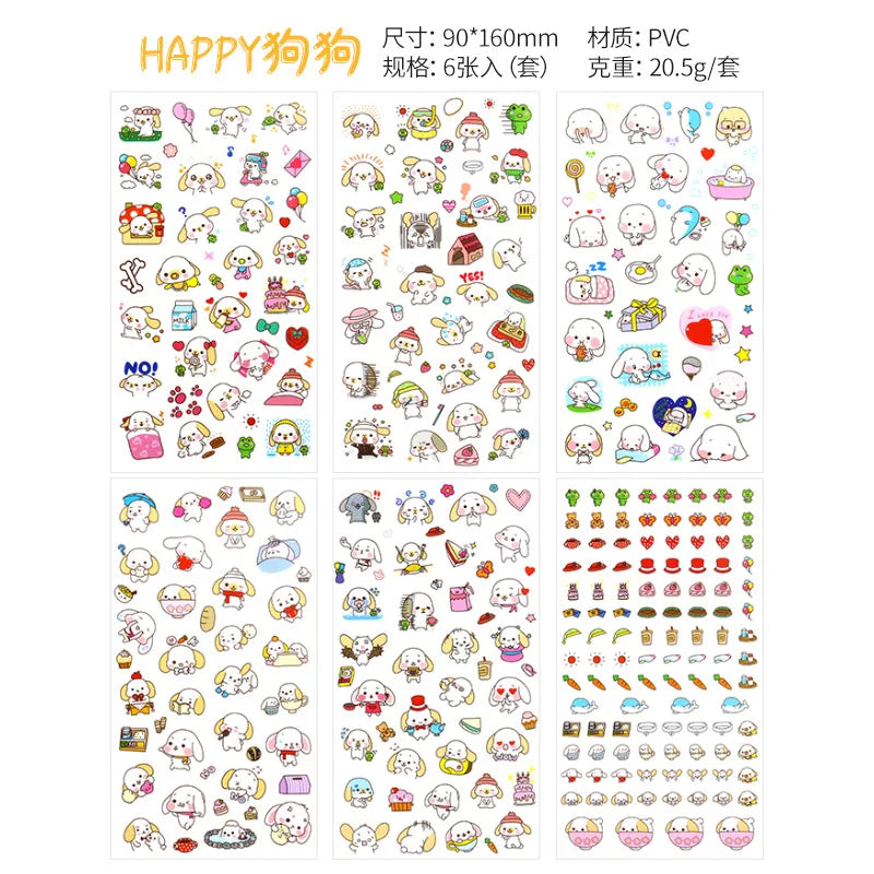 6Pcs/Lot Waterproof Cartoon Transparent Pvc Stickers DIY Hand Account Diary Decorative Stickers Kawaii Phone Cup Stickers