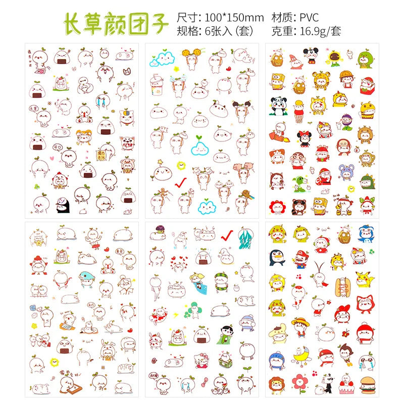 6Pcs/Lot Waterproof Cartoon Transparent Pvc Stickers DIY Hand Account Diary Decorative Stickers Kawaii Phone Cup Stickers