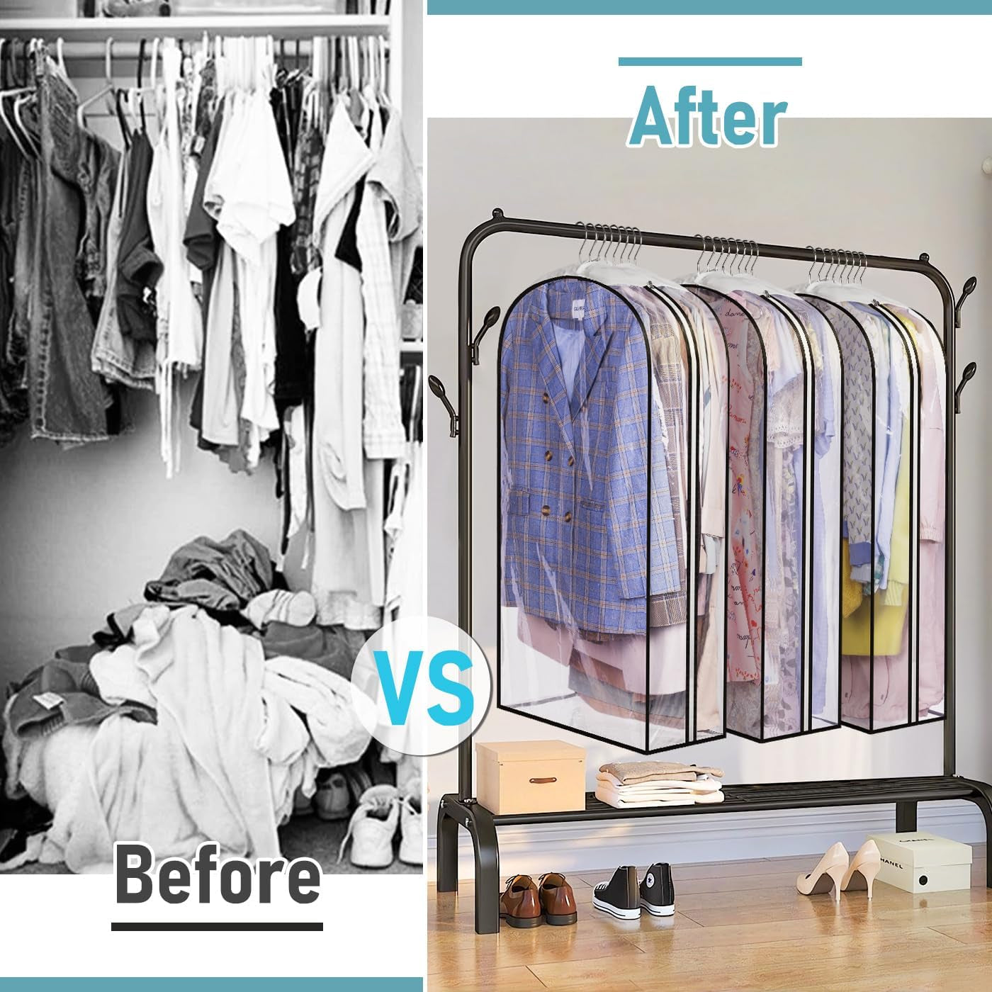 Gusseted Clear Suit Covers Garment Bags for Clothes 100Cm Waterproof Cothes Covers Protector Bags with Side Zip for Coats, Shirts, Dresses, 3 Packs