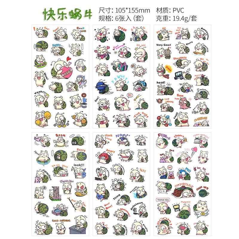 6Pcs/Lot Waterproof Cartoon Transparent Pvc Stickers DIY Hand Account Diary Decorative Stickers Kawaii Phone Cup Stickers