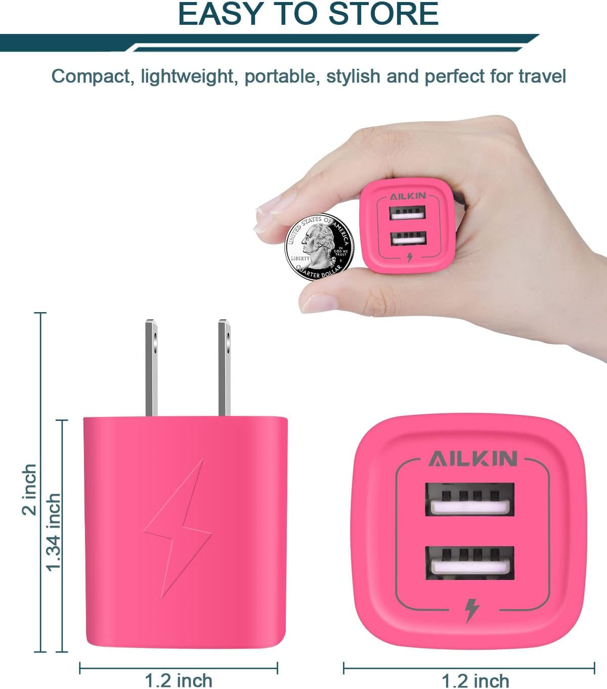 Wall Charger, USB Plug Fast Charging Block, Power Adapter Cube 2 Port Charge Travel Brick Cell Quick Chargers Box for Iphone Samsung Galaxy USB Box Base Brick