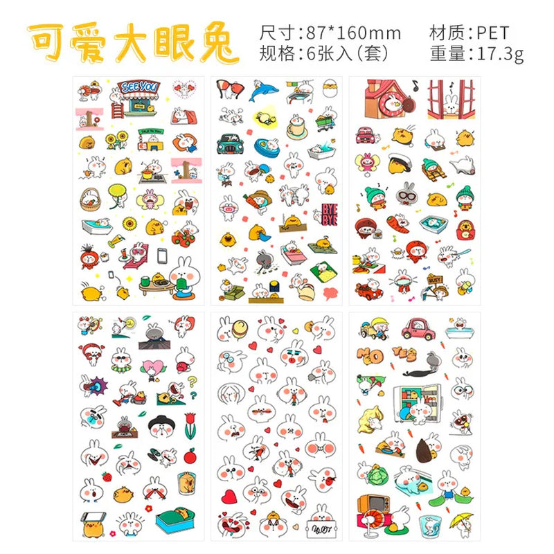 6Pcs/Lot Waterproof Cartoon Transparent Pvc Stickers DIY Hand Account Diary Decorative Stickers Kawaii Phone Cup Stickers