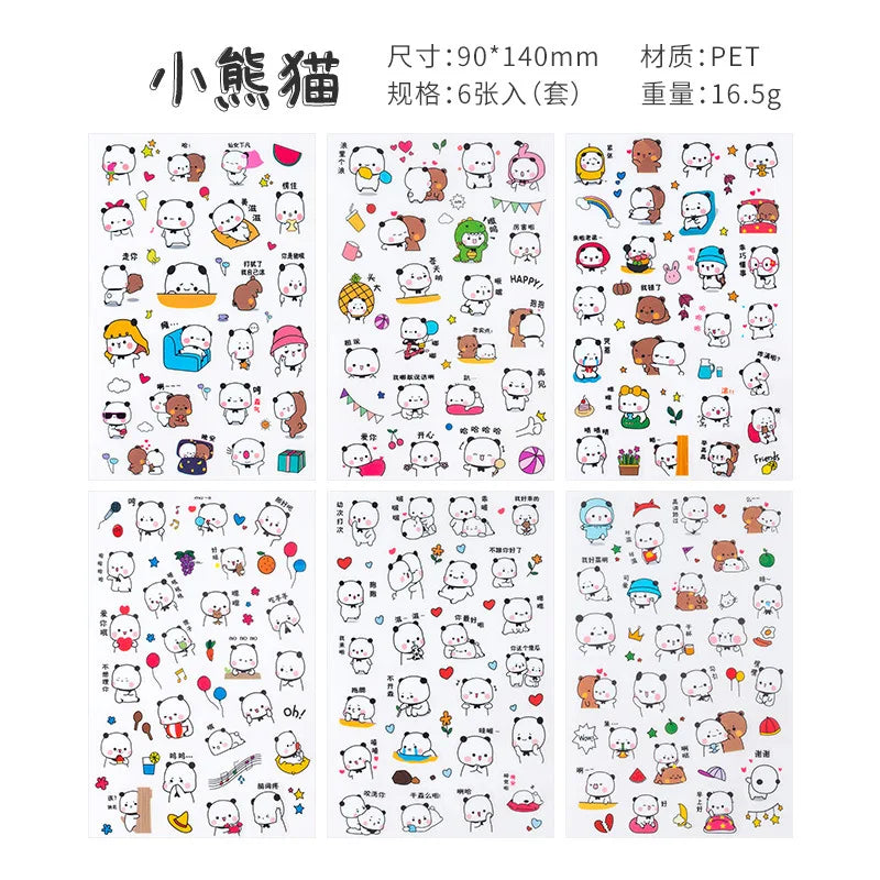 6Pcs/Lot Waterproof Cartoon Transparent Pvc Stickers DIY Hand Account Diary Decorative Stickers Kawaii Phone Cup Stickers