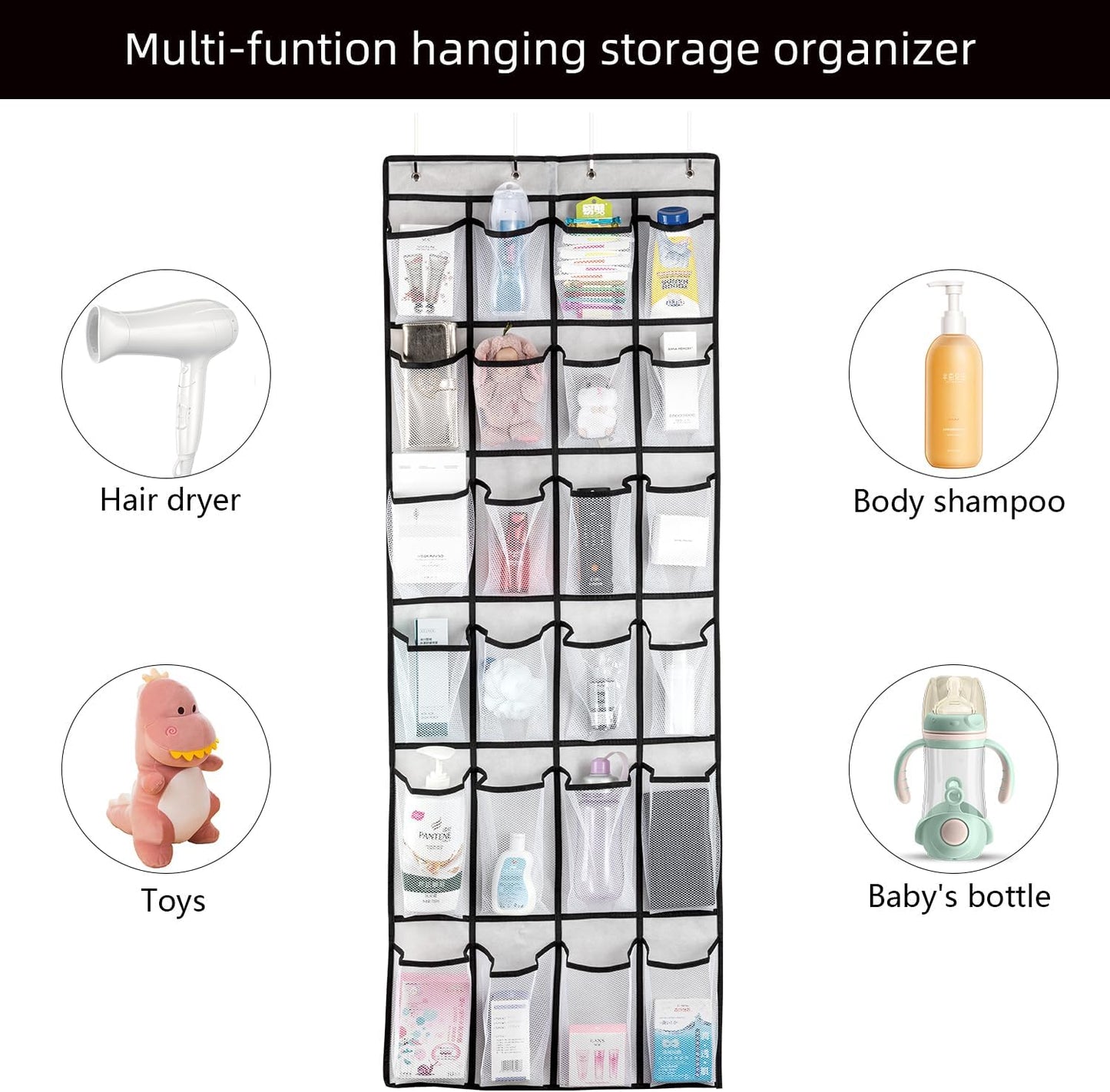 over the Door Shoe Organizer, Hanging Shoe Organizer with 24 Mesh Large Pockets Door Shoe Rack Organizer for Men Women Kids Hanging Shoe Storage Bag.(White)