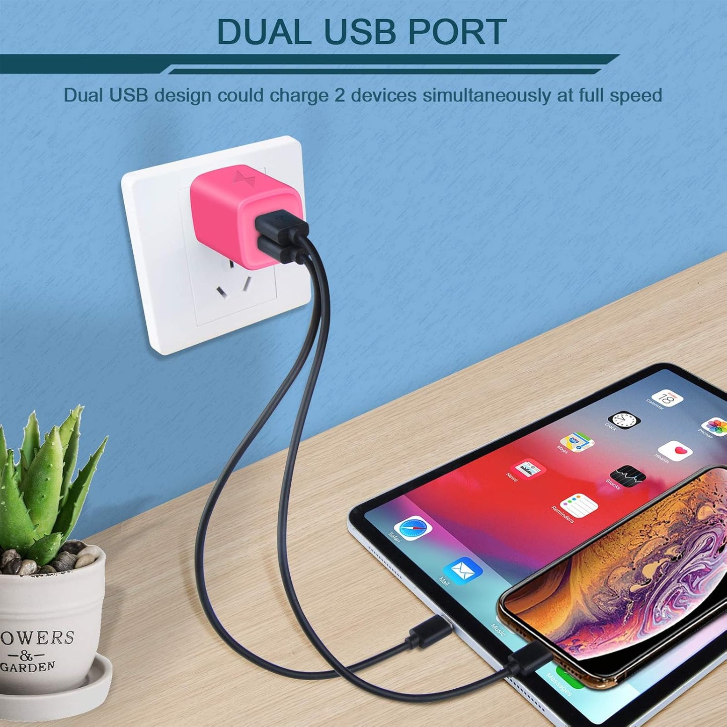 Wall Charger, USB Plug Fast Charging Block, Power Adapter Cube 2 Port Charge Travel Brick Cell Quick Chargers Box for Iphone Samsung Galaxy USB Box Base Brick