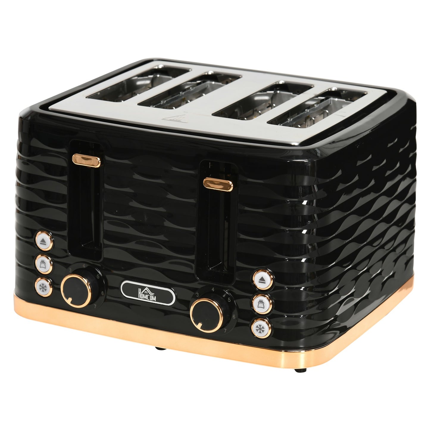 HOMCOM Toaster with 4 Slot, 7 Browning Levels, 1600W, Black Ripple