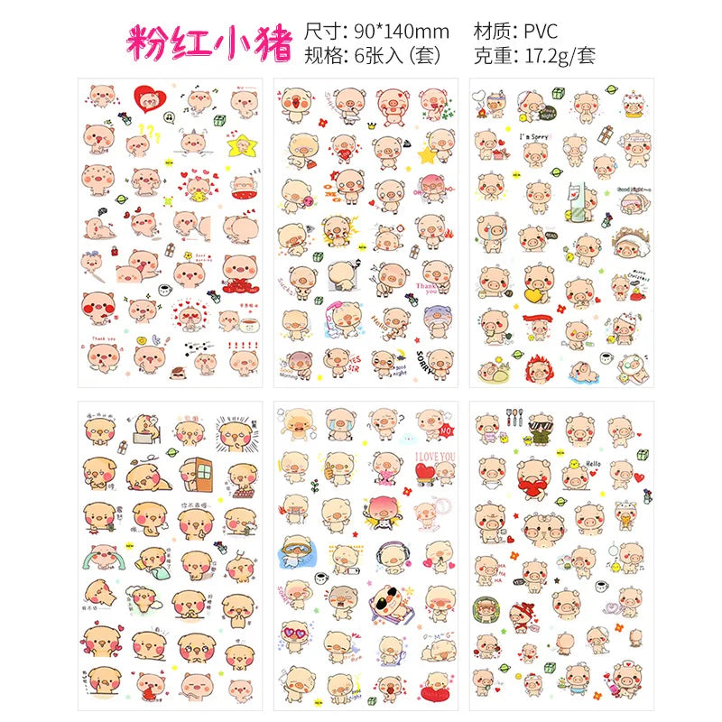 6Pcs/Lot Waterproof Cartoon Transparent Pvc Stickers DIY Hand Account Diary Decorative Stickers Kawaii Phone Cup Stickers