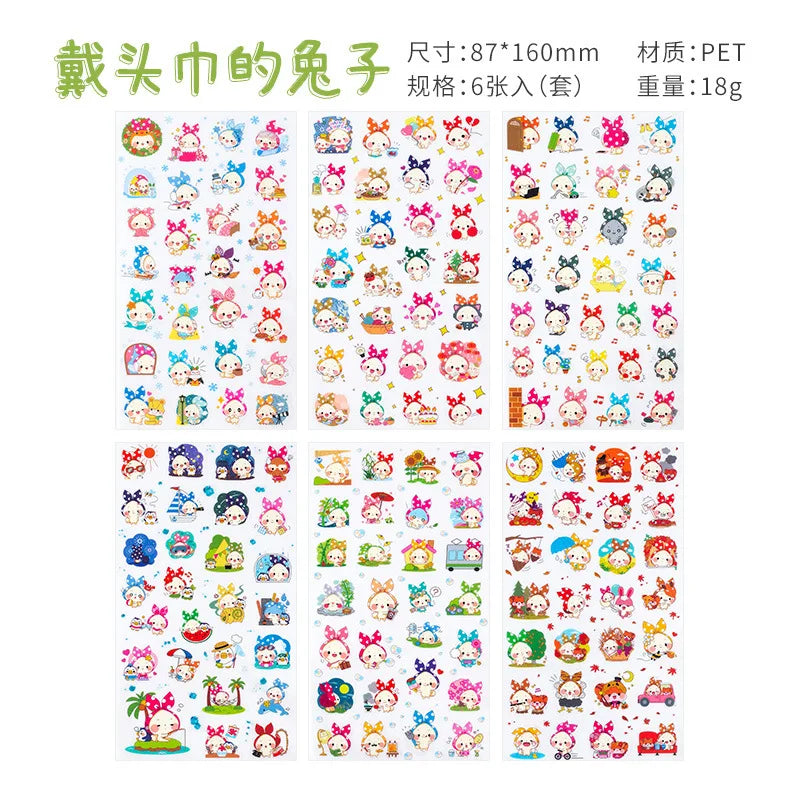 6Pcs/Lot Waterproof Cartoon Transparent Pvc Stickers DIY Hand Account Diary Decorative Stickers Kawaii Phone Cup Stickers