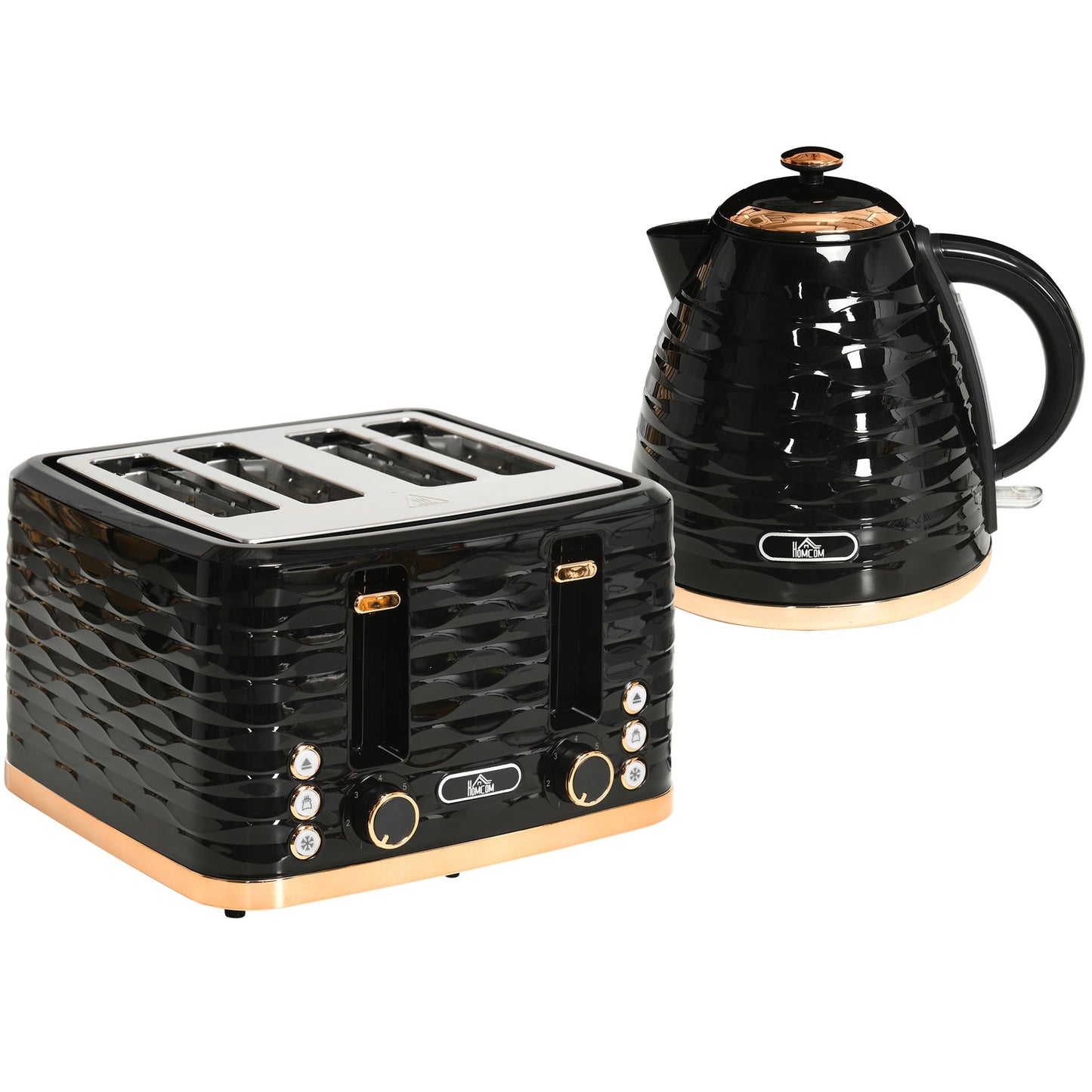 HOMCOM Toaster with 4 Slot, 7 Browning Levels, 1600W, Black Ripple