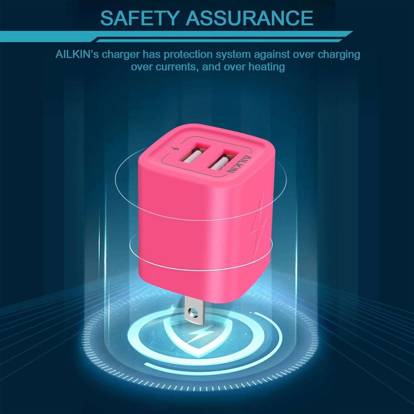 Wall Charger, USB Plug Fast Charging Block, Power Adapter Cube 2 Port Charge Travel Brick Cell Quick Chargers Box for Iphone Samsung Galaxy USB Box Base Brick