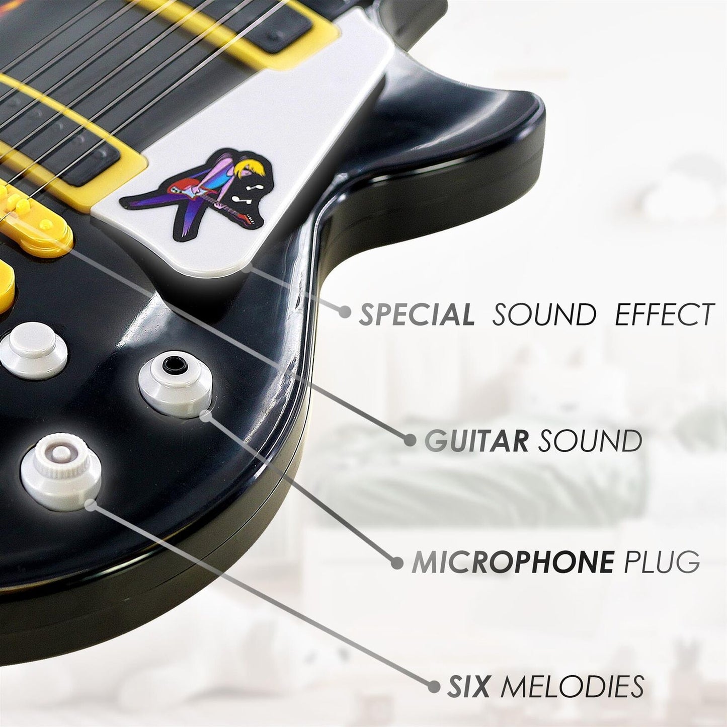 22" Kids Electric Rock Star Guitar & Extendable Microphone Musical Toy 6 String