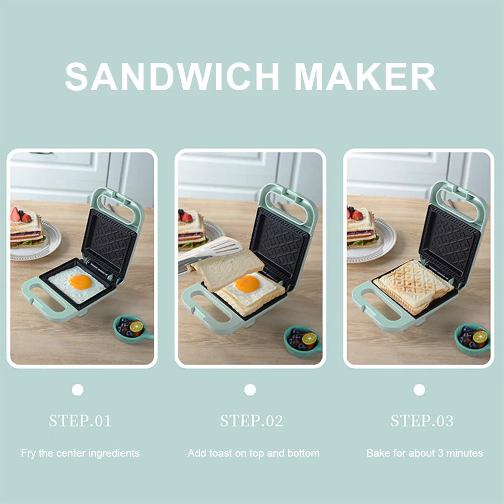 Electric Sandwich Maker Panini Press with Non-Stick Coating Home Toaster Light Food Making Machine for Meat Beef Omelette