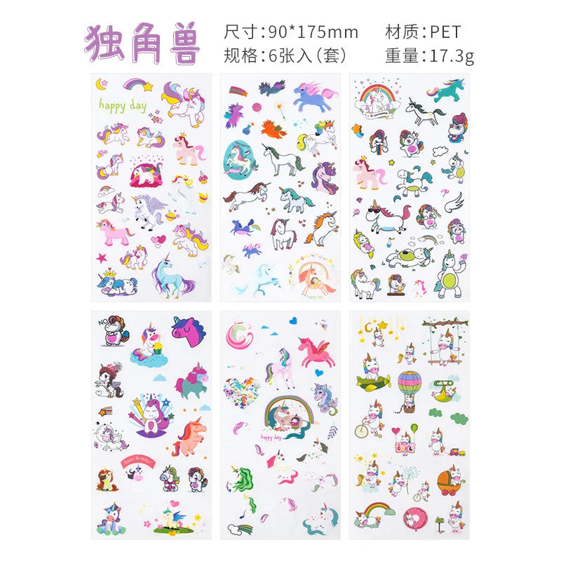 6Pcs/Lot Waterproof Cartoon Transparent Pvc Stickers DIY Hand Account Diary Decorative Stickers Kawaii Phone Cup Stickers