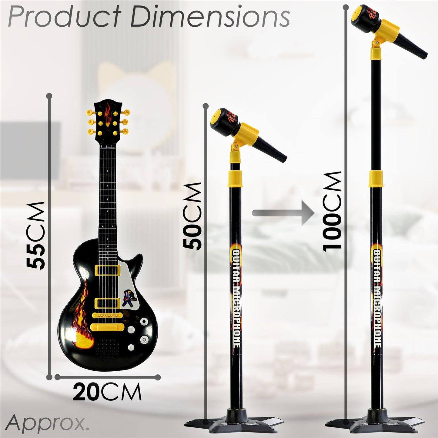 22" Kids Electric Rock Star Guitar & Extendable Microphone Musical Toy 6 String
