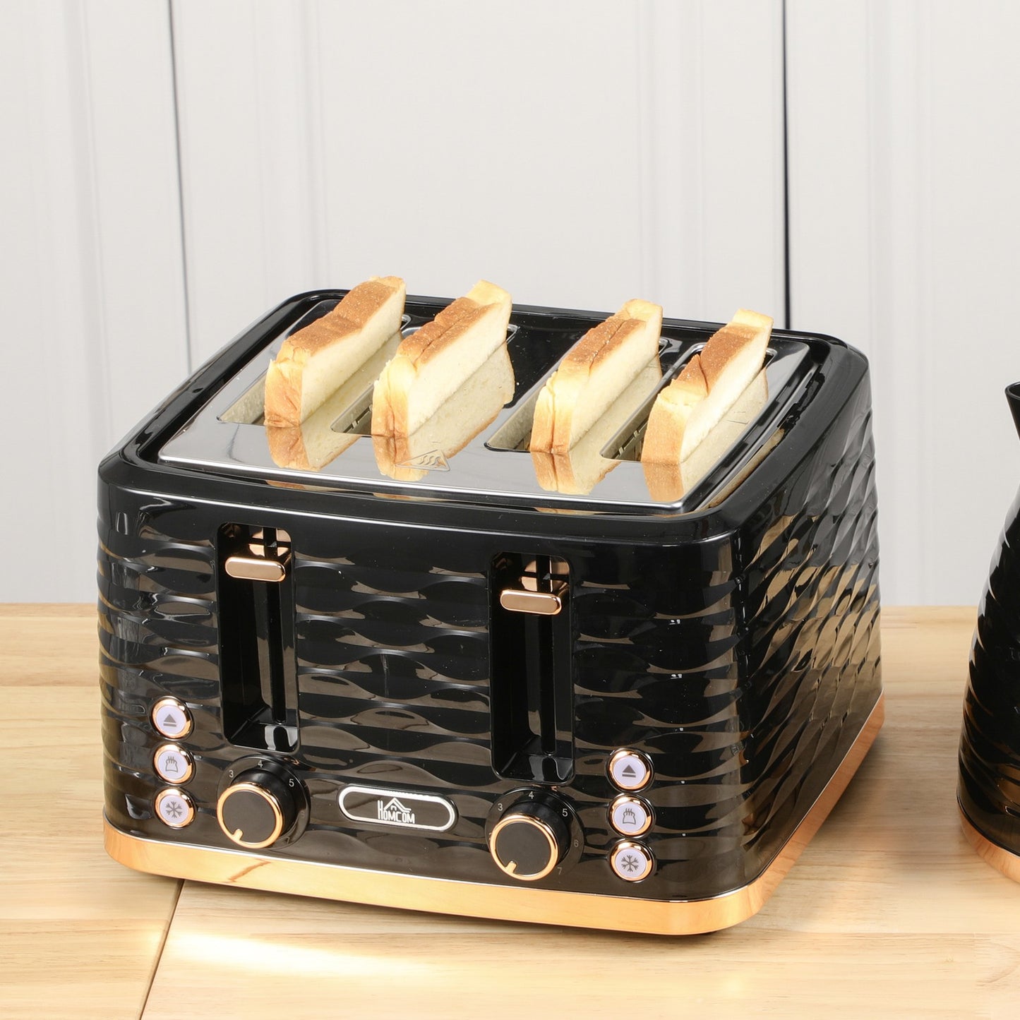 HOMCOM Toaster with 4 Slot, 7 Browning Levels, 1600W, Black Ripple