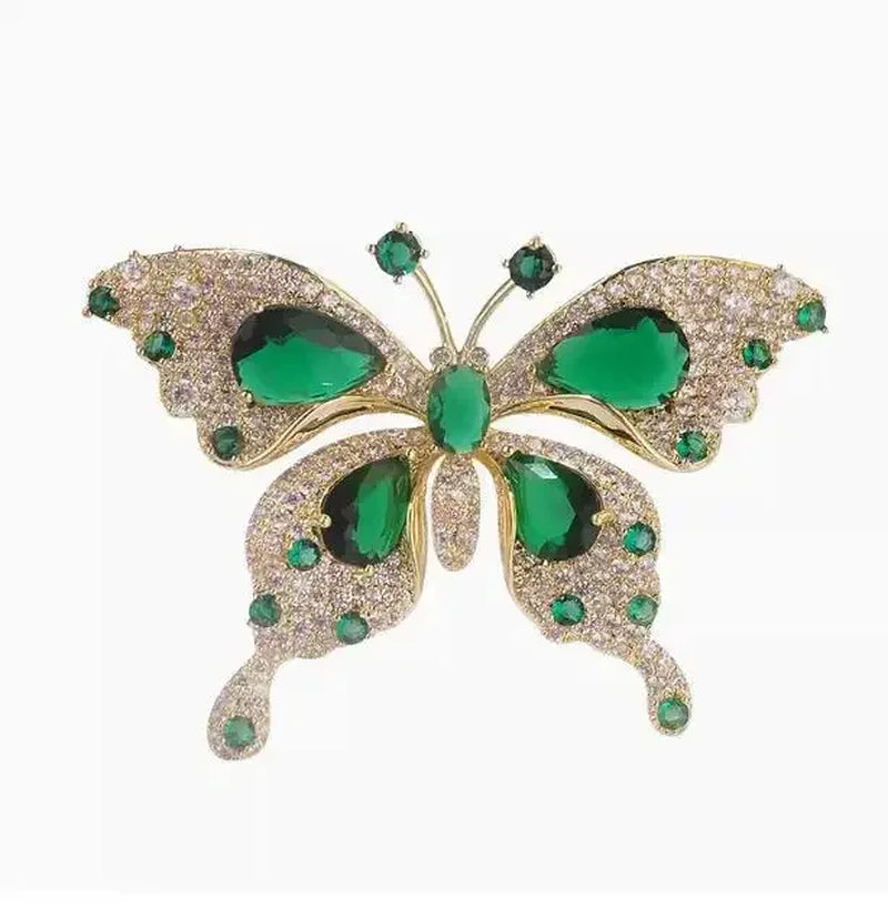 Fashion Women Girls Elegant Emerald Crystal Butterfly Brooches Badges Classic Lady Dress Suit High-End Pins Jewelry