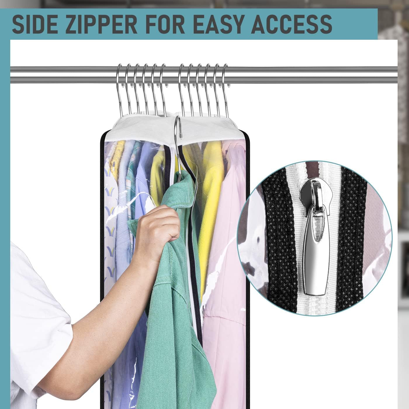 Gusseted Clear Suit Covers Garment Bags for Clothes 100Cm Waterproof Cothes Covers Protector Bags with Side Zip for Coats, Shirts, Dresses, 3 Packs