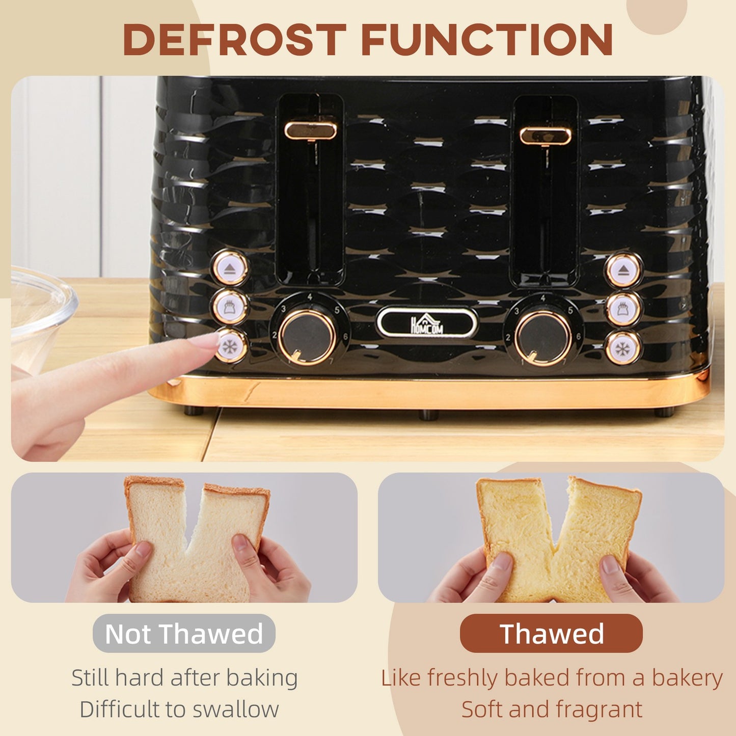 HOMCOM Toaster with 4 Slot, 7 Browning Levels, 1600W, Black Ripple