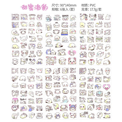 6Pcs/Lot Waterproof Cartoon Transparent Pvc Stickers DIY Hand Account Diary Decorative Stickers Kawaii Phone Cup Stickers