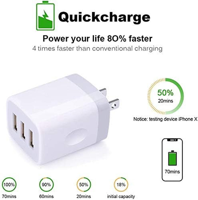 USB Charging Plug, Wall Charger Adapter,  3Pack Universal Travel 3.1A 3Muti Port Fast Charging Block Compatible with Iphone 16 15 14 13 12 SE 11Pro,Samsung Galaxy S24 S23 S22 S21 Ultra, Google