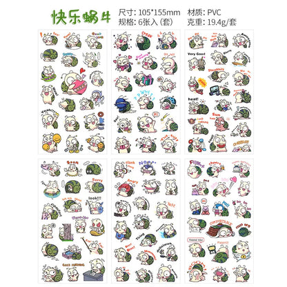 6Pcs/Lot Waterproof Cartoon Transparent Pvc Stickers DIY Hand Account Diary Decorative Stickers Kawaii Phone Cup Stickers