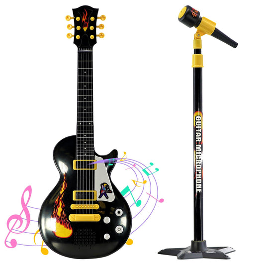 22" Kids Electric Rock Star Guitar & Extendable Microphone Musical Toy 6 String
