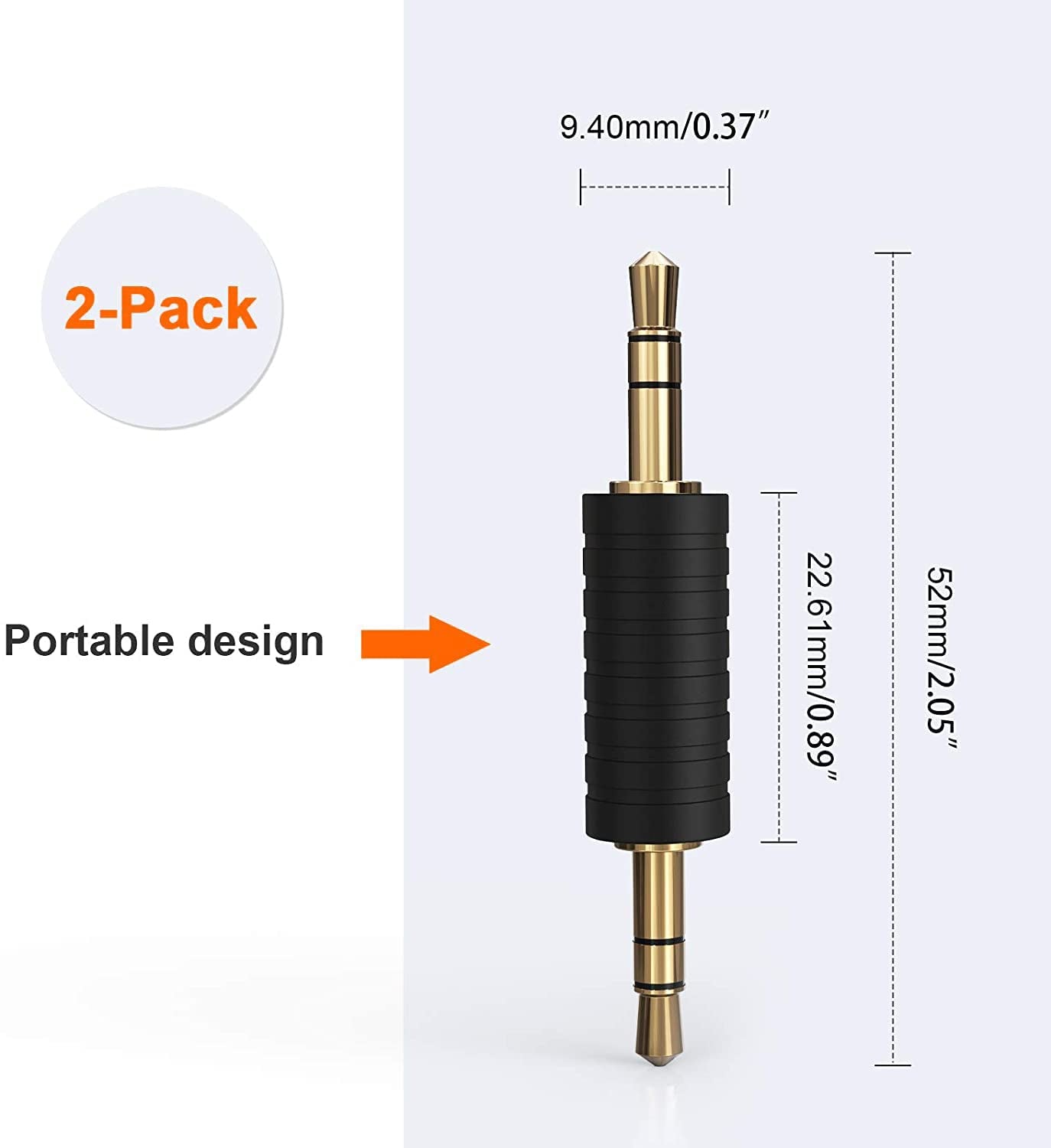 2 Pack 3.5Mm 1/8 Stereo Jack to 3.5Mm Audio Male to Male Adapter Connectors Gold Plated Compatible with for Taotronics, Mpow BH129 Bluetooth Receiver