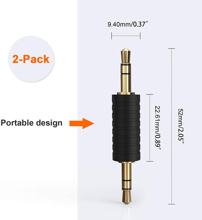 2 Pack 3.5Mm 1/8 Stereo Jack to 3.5Mm Audio Male to Male Adapter Connectors Gold Plated Compatible with for Taotronics, Mpow BH129 Bluetooth Receiver