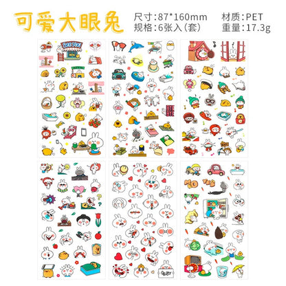 6Pcs/Lot Waterproof Cartoon Transparent Pvc Stickers DIY Hand Account Diary Decorative Stickers Kawaii Phone Cup Stickers