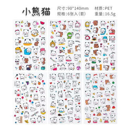 6Pcs/Lot Waterproof Cartoon Transparent Pvc Stickers DIY Hand Account Diary Decorative Stickers Kawaii Phone Cup Stickers