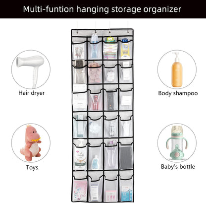 over the Door Shoe Organizer, Hanging Shoe Organizer with 24 Mesh Large Pockets Door Shoe Rack Organizer for Men Women Kids Hanging Shoe Storage Bag.(White)