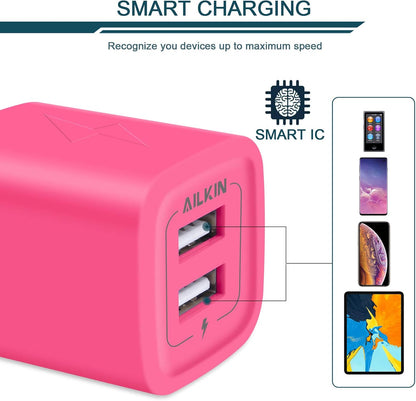 Wall Charger,  USB Plug Fast Charging Block, Power Adapter Cube 2 Port Charge Travel Brick Cell Quick Chargers Box for Iphone Samsung Galaxy USB Box Base Brick