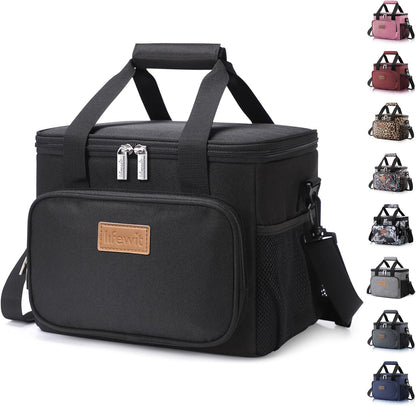 Large Lunch Bag 12-Can (8.5L) Insulated Lunch Box Soft Cooler Cooling Tote for Adult Men Women, Black