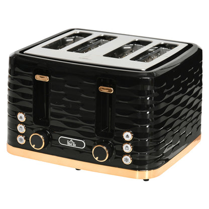 HOMCOM Toaster with 4 Slot, 7 Browning Levels, 1600W, Black Ripple