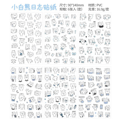 6Pcs/Lot Waterproof Cartoon Transparent Pvc Stickers DIY Hand Account Diary Decorative Stickers Kawaii Phone Cup Stickers