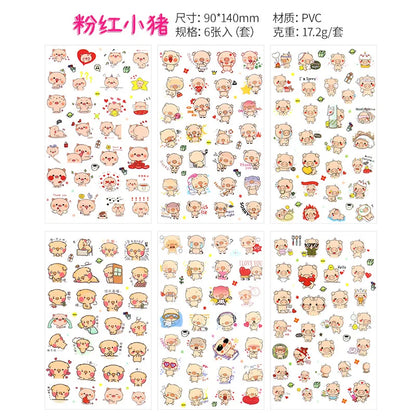 6Pcs/Lot Waterproof Cartoon Transparent Pvc Stickers DIY Hand Account Diary Decorative Stickers Kawaii Phone Cup Stickers