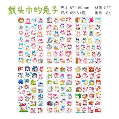 6Pcs/Lot Waterproof Cartoon Transparent Pvc Stickers DIY Hand Account Diary Decorative Stickers Kawaii Phone Cup Stickers