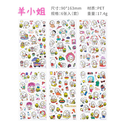 6Pcs/Lot Waterproof Cartoon Transparent Pvc Stickers DIY Hand Account Diary Decorative Stickers Kawaii Phone Cup Stickers