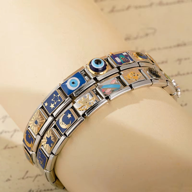2024 Top Fashion Eye Moon Star Fish Spider Poker Queen Charm Italian Links Fit 9Mm Bracelet Making DIY Jewelry DJ854