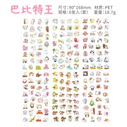 6Pcs/Lot Waterproof Cartoon Transparent Pvc Stickers DIY Hand Account Diary Decorative Stickers Kawaii Phone Cup Stickers