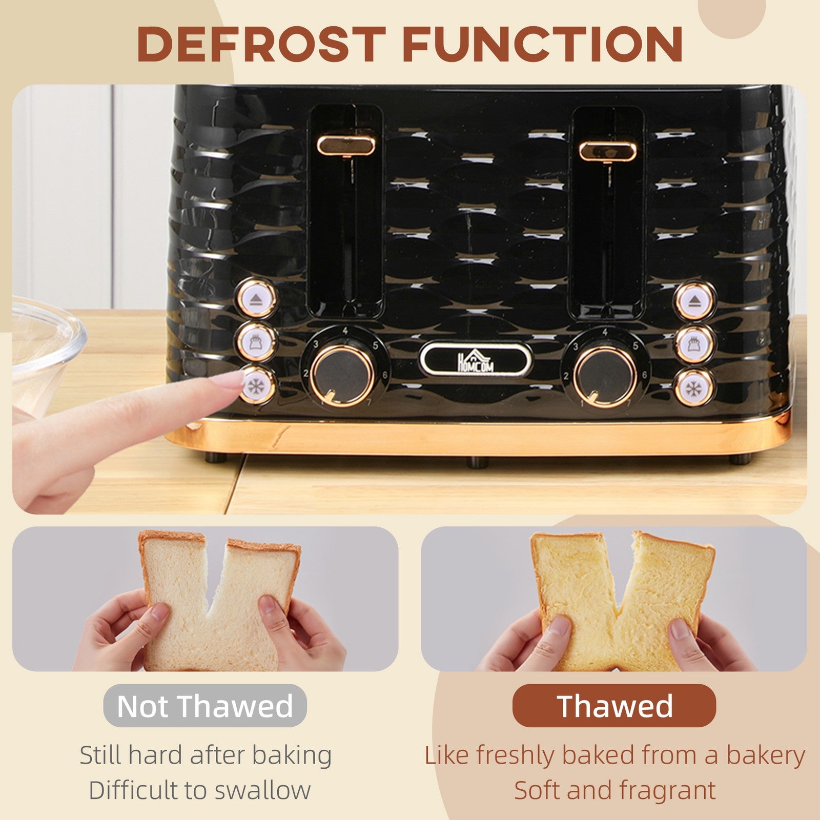 HOMCOM Toaster with 4 Slot, 7 Browning Levels, 1600W, Black Ripple