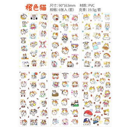 6Pcs/Lot Waterproof Cartoon Transparent Pvc Stickers DIY Hand Account Diary Decorative Stickers Kawaii Phone Cup Stickers